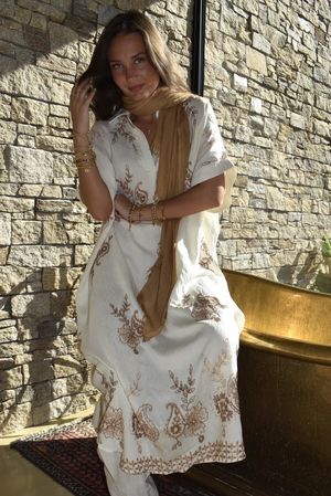 Yara Paisley Embroidered Shirt Dress White